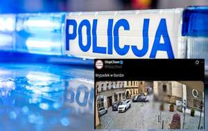 Włączona sygnalizacja policyjna oraz wpis StopCham z portalu X / autor: Fratria/X-StopCham