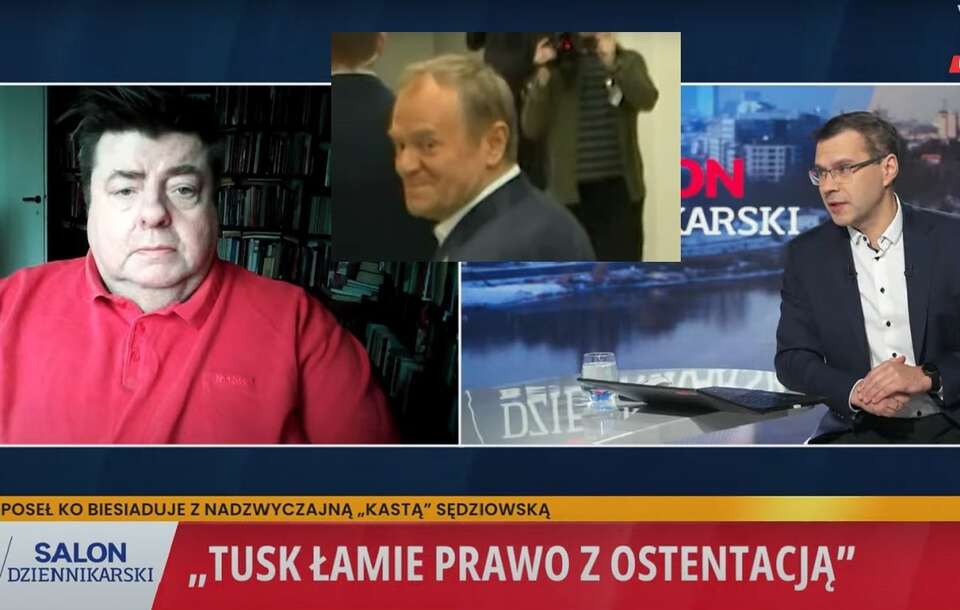 Piotr Semka w "Salonie Dziennikarskim"/Donald Tusk uciekający przed reporterem TV wPolsce24 / autor: YT:  TV wPolsce24