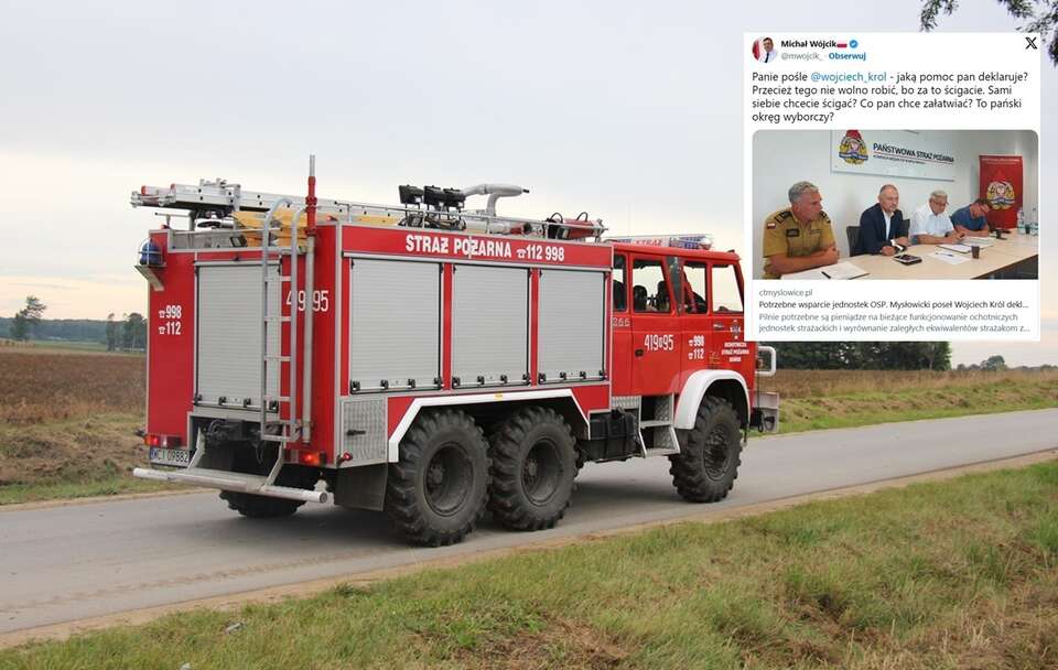 Poseł KO obiecał załatwić środki dla OSP. Zareagował Wójcik