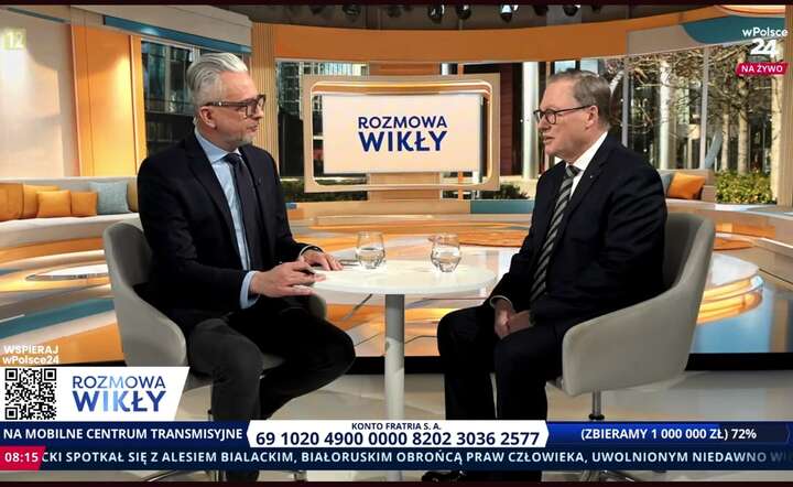 Senator Grzegorz Bierecki (P) był gościem red. Marcina Wikły (L) na antenie telewizji wPolsce24 / autor: Fratria