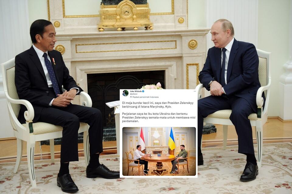 Prezydent Indonezji rozmawia z rosyjskim dyktatorem / autor: PAP/EPA/MIKHAEL KLIMENTYEV/SPUTNIK/KREMLIN POOL / POOL; Twitter/Joko Widodo