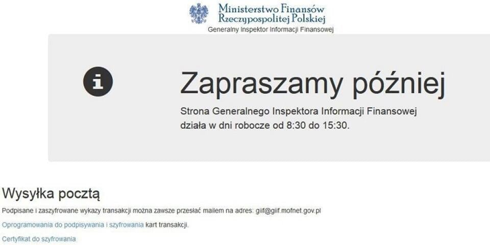 Screenshot ze strony Generalnego Inspektora Informacji Finansowej