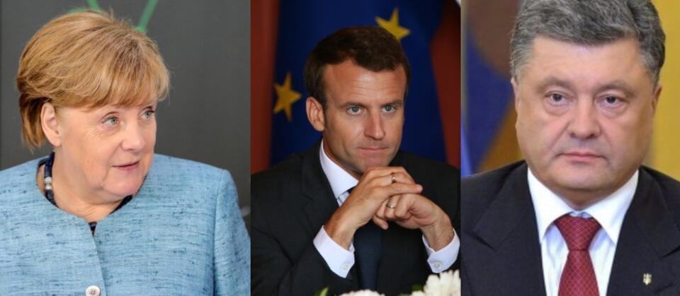 Angela Merkel/Emmanuel Macron/Petro Poroszenko / autor: PAP/EPA/screen YouTube