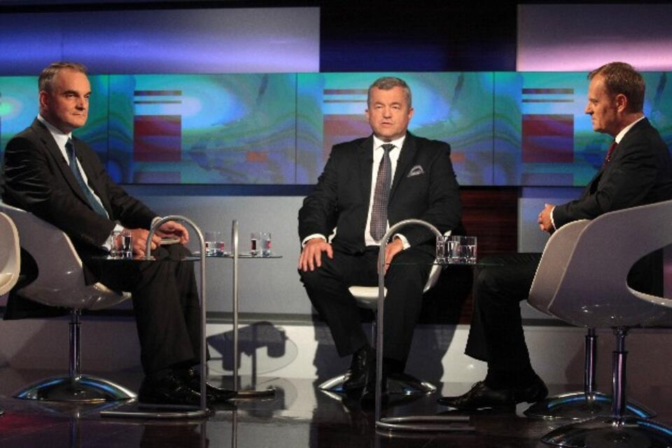 Premier Tusk i wicepremier Pawlak podczas telewizyjnej "debaty" 