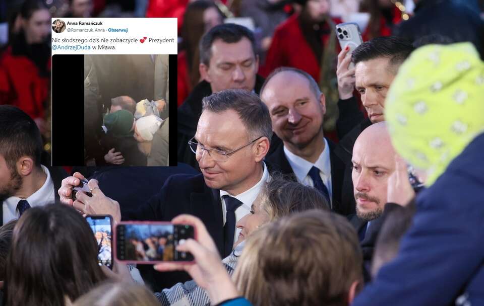 Andrzej Duda podczas spotkania w Mławie / autor: Fratria/X (screenshot)