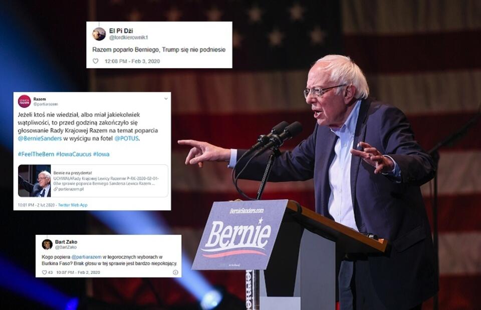 Bernie Sanders podczas prawyborów w Iowa (USA) / autor: PAP/EPA; Twitter