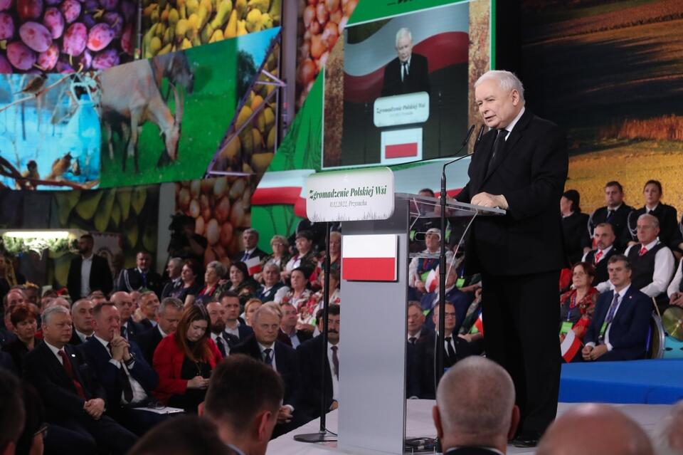 Prezes PiS Jarosław Kaczyński przemawia na Zgromadzeniu Wsi Polskiej / autor: PAP/Roman Zawistowski