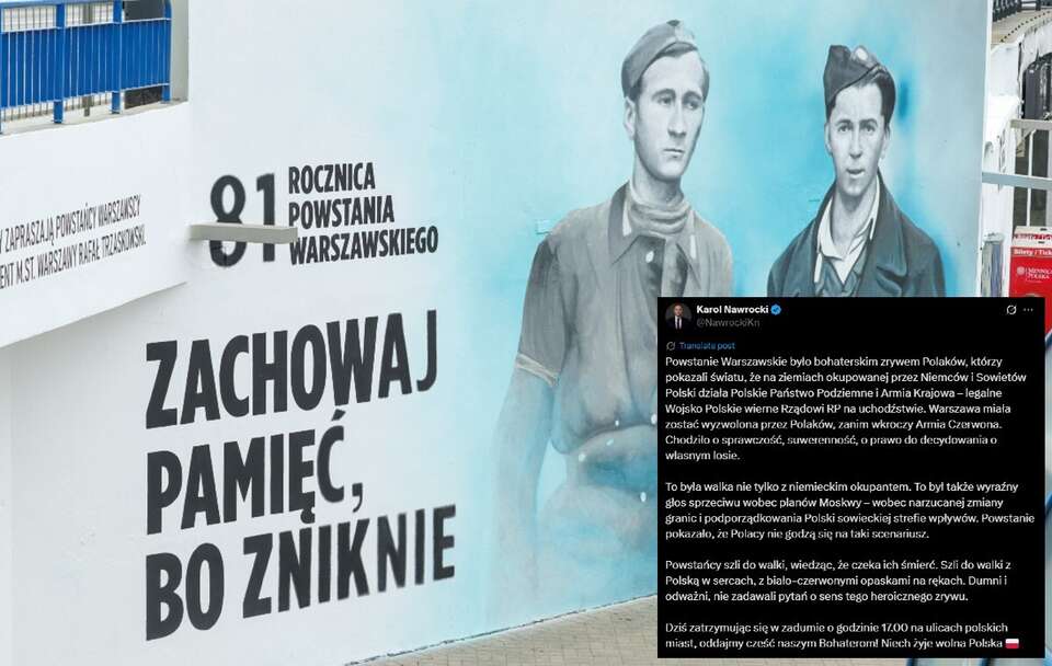 Mural upamiętniający 81. rocznicę wybuchu Powstania Warszawskiego / autor: PAP/Szymon Pulcyn