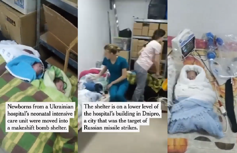 Noworodki z ukraińskiego szpitala przeniesione do schronu / autor: screenshot TT/NY Times