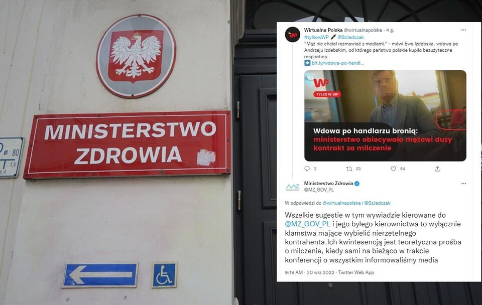 Tablica na budynku Ministerstwa Zdrowia/Odpowiedź resortu na publikację Wirtualnej Polski / autor: Fratria/Twitter: @MZ_GOV_PL