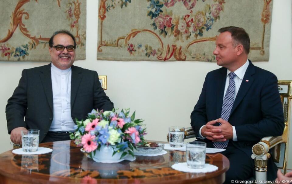 Ambasador Iranu Masud Edrisi Kermenszahi, prezydent Andrzej Duda / autor: Grzegorz Jakubowski/KPRP