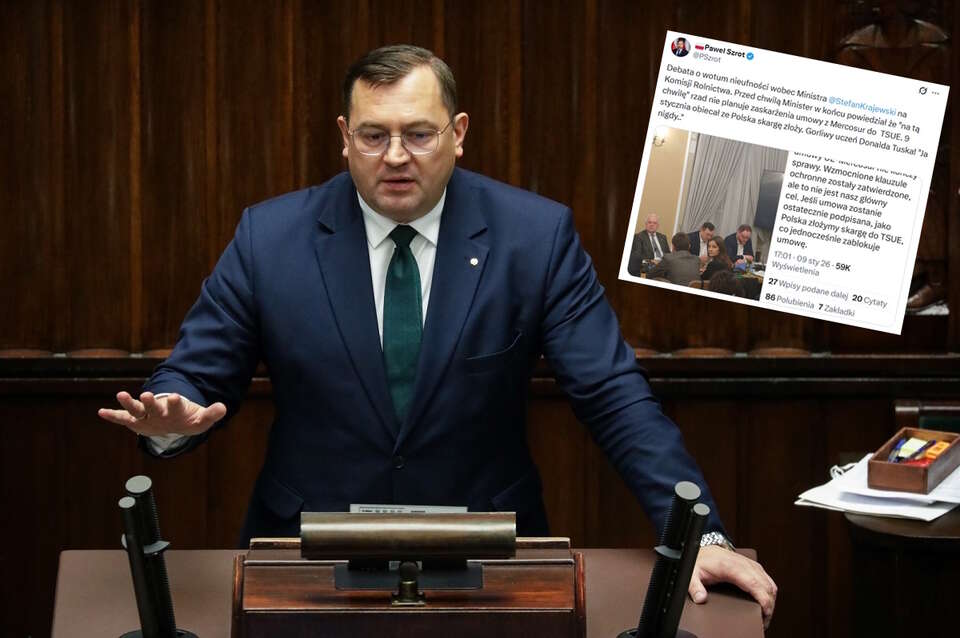 Na zdjęciu minister rolnictwa Stefan Krajewski (PSL) na sali obrad Sejmu / autor: PAP/Tomasz Gzell, X/Paweł Szrot