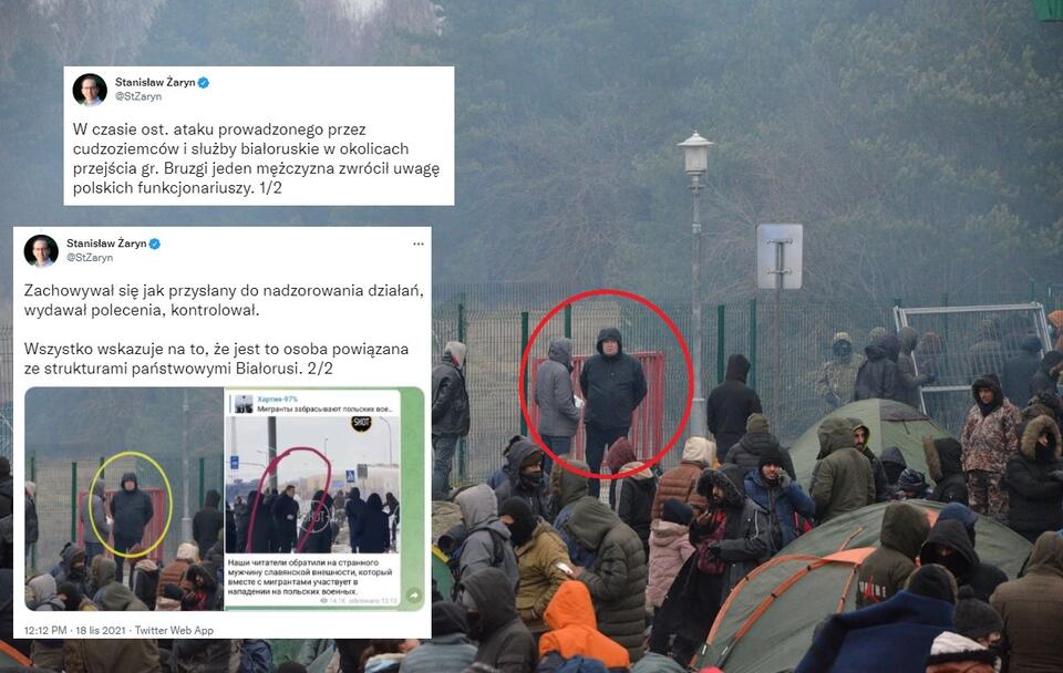 Mężczyzna wskazany przez Stanisława Żaryna podczas ataku migrantów na granicę polską w Kuźnicy / autor: Twitter/Stanisław Żaryn