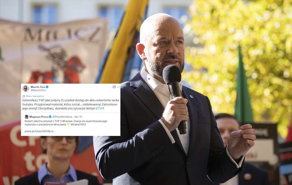 Na zdjęciu Jacek Sutryk oraz wpis Marcina Torza (screen z X) / autor: Fratria/X-Marcin Torz (screen)