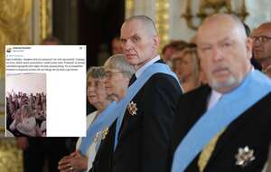 Andrzej Poczobut na uroczystości wręczenia odznaczeń państwowych na Zamku Królewskim w Warszawie oraz wpis Poczobuta (screen z X) / autor: PAP/Paweł Supernak/X-Andrzej Poczobut (screen)