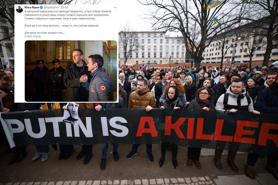 Protest przeciw działaniom reżimu Putina w Berlinie po śmierci Aleksieja Nawalnego  / autor: PAP/EPA/CLEMENS BILAN / twitter.com/IlyaYashin