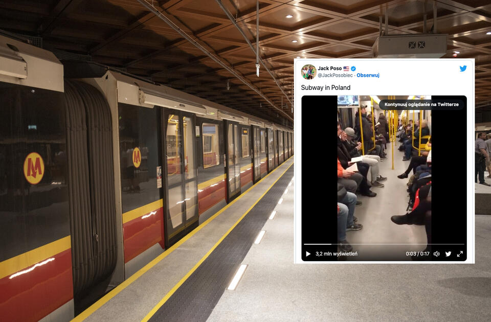 Jack Posobiec, amerykański prawicowy działacz polityczny, korespondent telewizyjny i prezenter, zamieścił na Twitterze krótkie nagranie z warszawskiego metra.  / autor: Twitter/Fratria