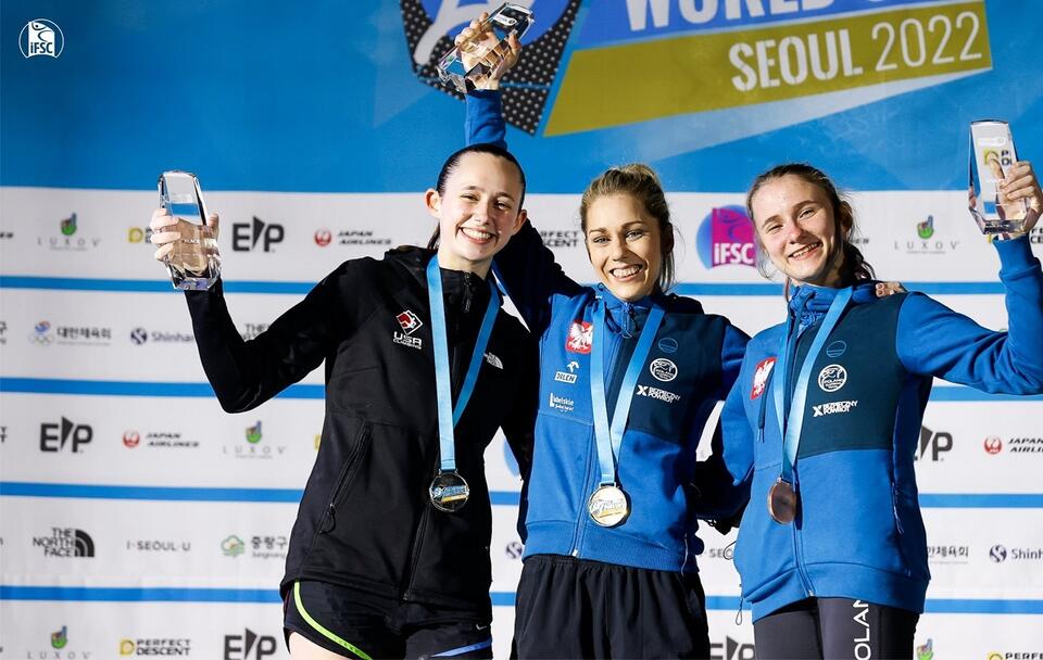 Emma Hunt, Aleksandra Mirosław i Aleksandra Kałucka / autor: Twitter/International Federation of Sport Climbing