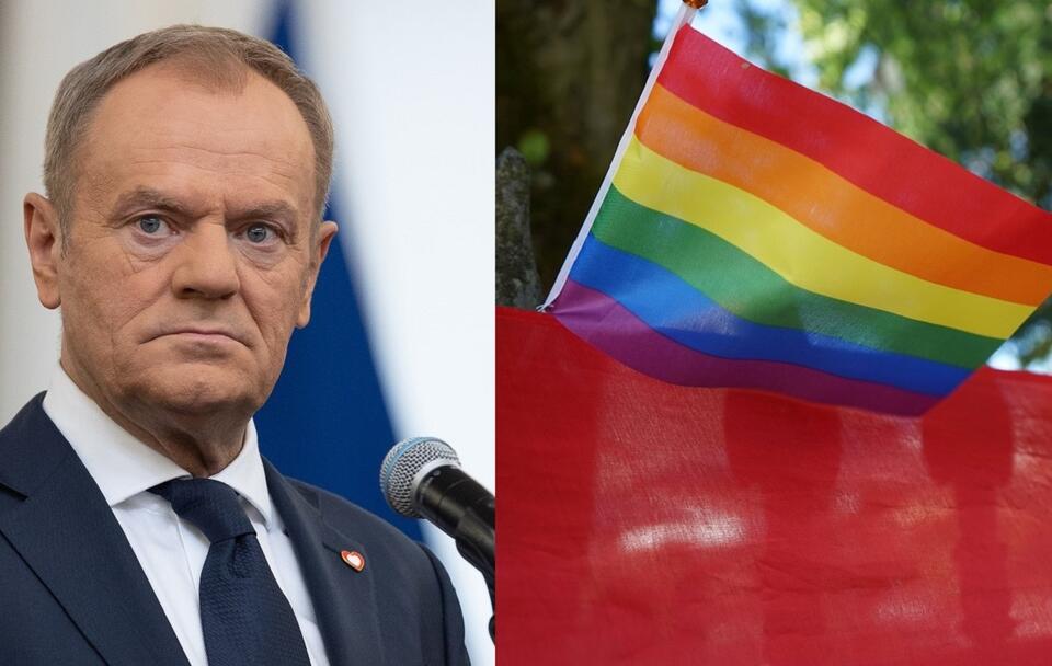 Donald Tusk/flaga LGBT / autor: Fratria