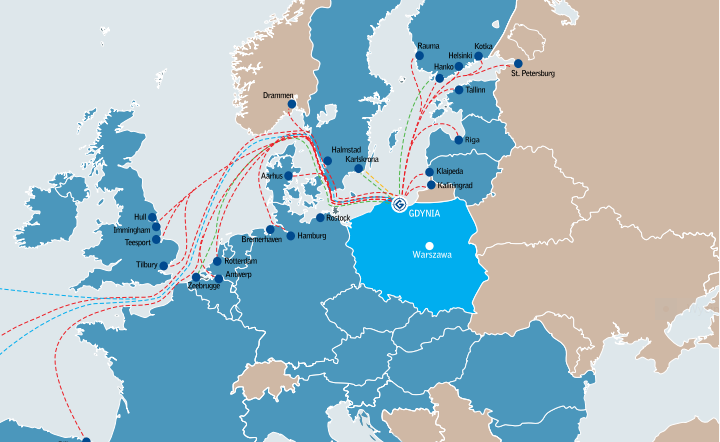 mapa Europy z trasami z Portu Gdynia / autor: Port Gdynia
