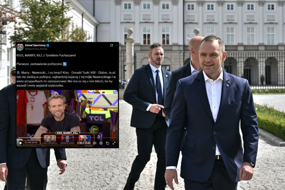  Prezydent RP Karol Nawrocki (P) w drodze na spotkanie z przedstawicielami mediów przed Pałacem Prezydenckim w Warszawie. / autor: PAP/Radek Pietruszka/X/Kanał Sportowy 