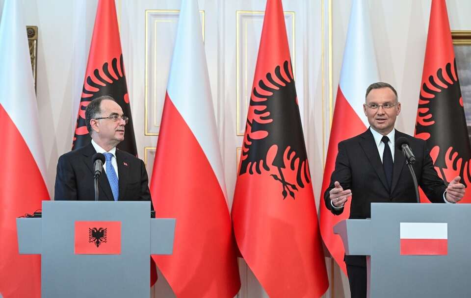 Prezydent RP Andrzej Duda i prezydent Republiki Albanii Bajram Begaj / autor: PAP/Radek Pietruszka