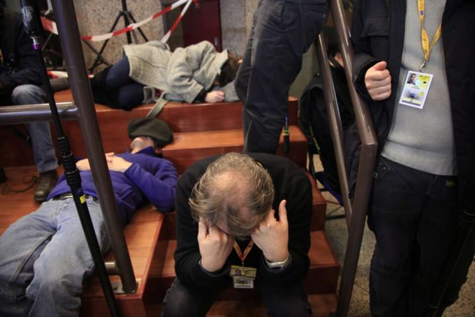 Dziennikarze na szczycie UE. Fot. PAP/EPA/Sebastian Pirlet