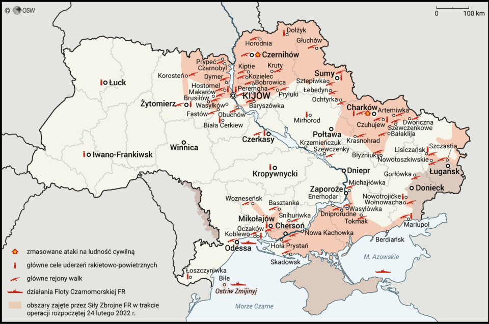 Rosyjski atak na Ukrainę (stan na 3 marca, godz. 11.00)  Mapa. Rosyjski atak na Ukrainę (stan na 3 marca, godz. 11.00) / autor: Mapa przygotowana przez OSW