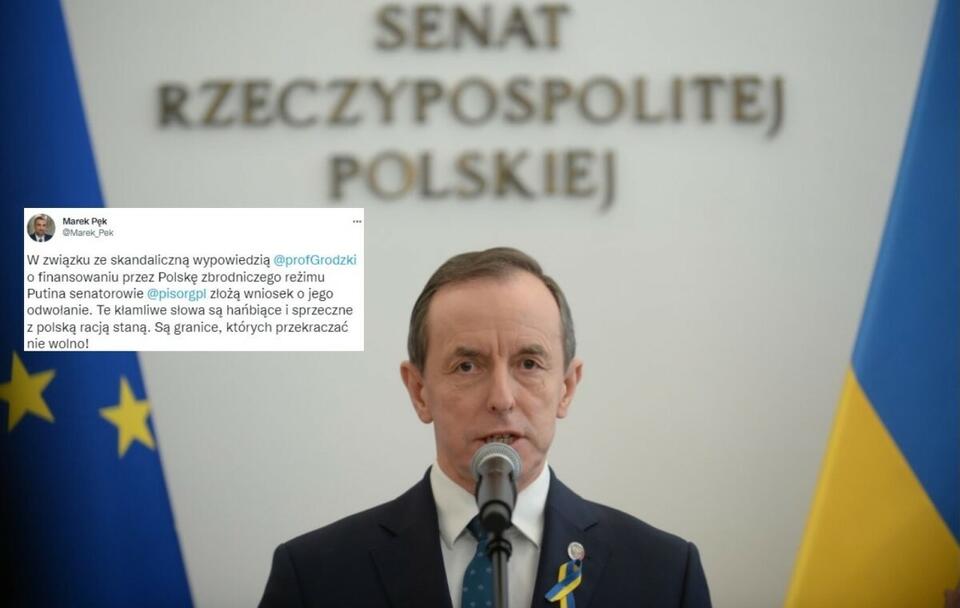 Jest wniosek o odwołanie Grodzkiego! Złożą go senatorowie PiS / autor: PAP/Marcin Obara; Twitter/Marek Pęk (screenshot)