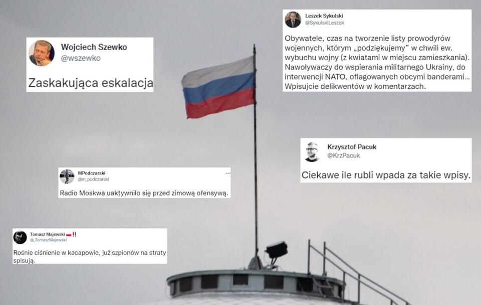 Zdjęcie ilustracyjne/Flaga Rosji/ Wpisy z Twittera / autor: Fratria; Twitter (screeny)