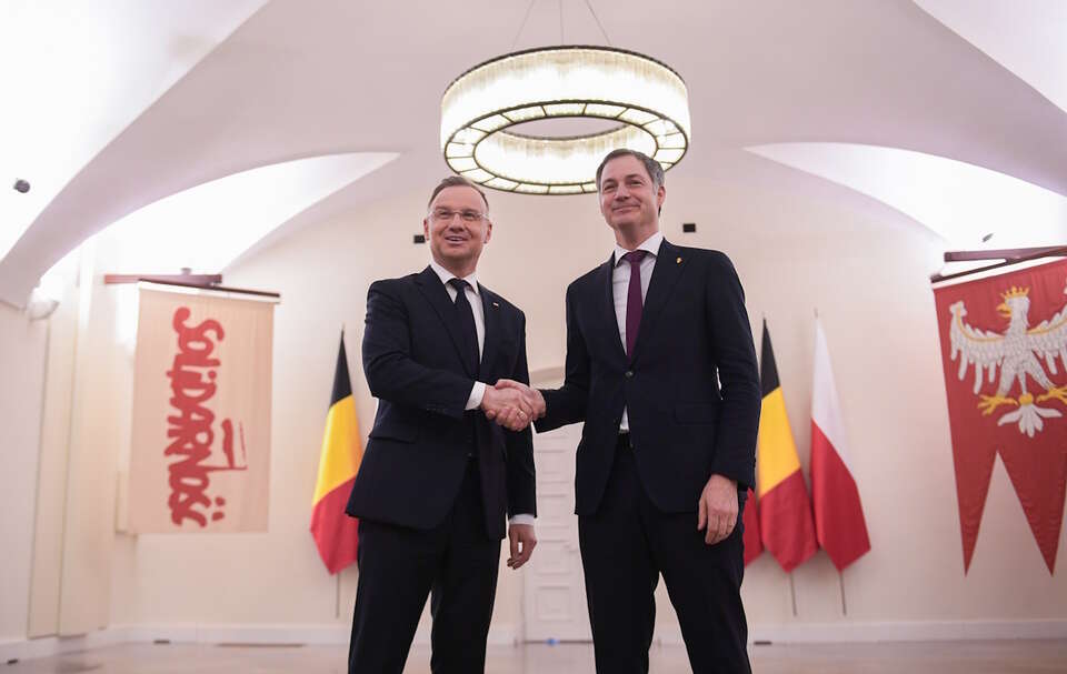 Prezydent Andrzej Duda i premier Alexander De Croo / autor: PAP/Marcin Obara