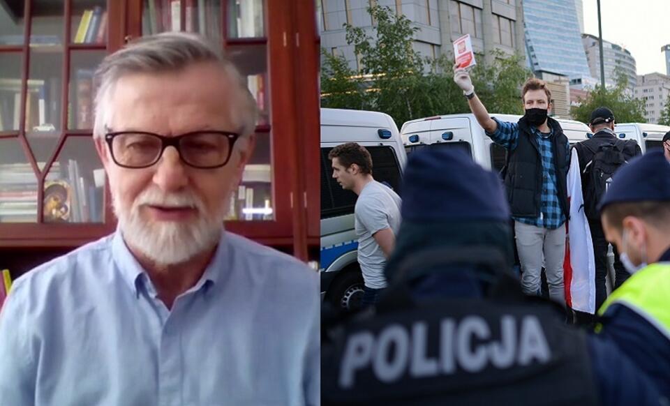 Prof. Andrzej Zybertowicz; protest w Warszawie / autor: Polsat News; PAP/Marcin Obara