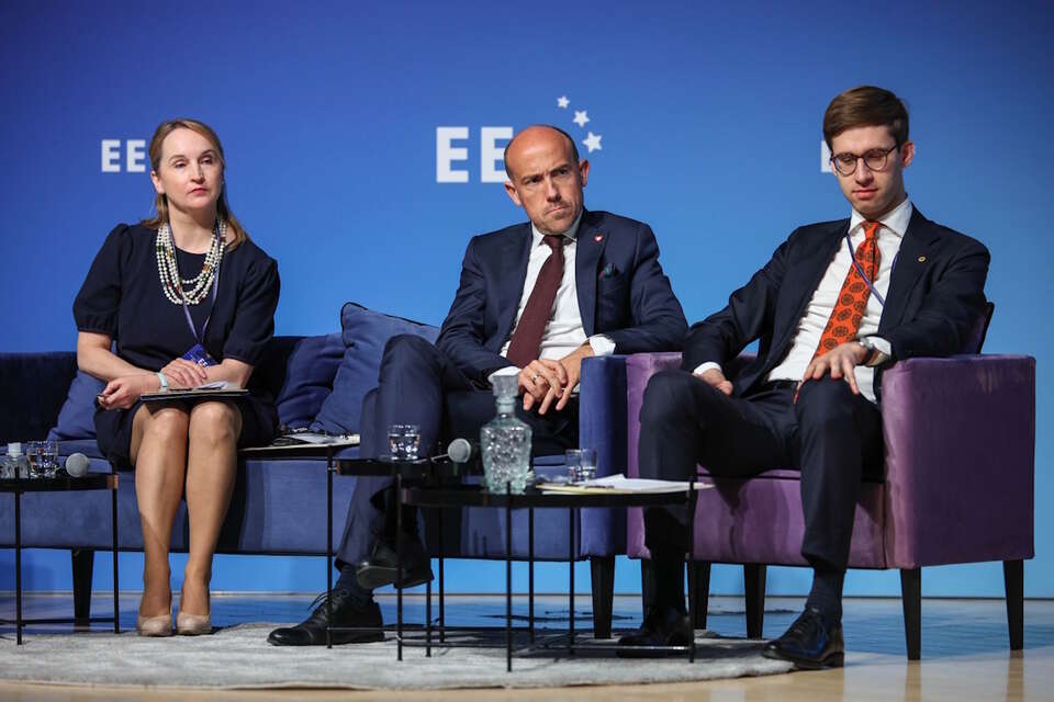 Borys Budka podczas panelu „Europa i jej energia” w trakcie Europejskiego Kongresu Gospodarczego w Katowicach / autor: PAP/Łukasz Gągulski