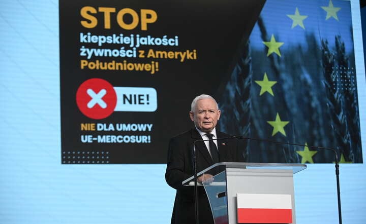 Prezes Prawa i Sprawiedliwości Jarosław Kaczyński podczas konferencji prasowej w siedzibie PiS / autor: PAP/Marcin Obara