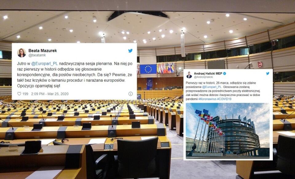 Sala obrad plenarnych PE w Brukseli / autor: Pixabay; Twitter