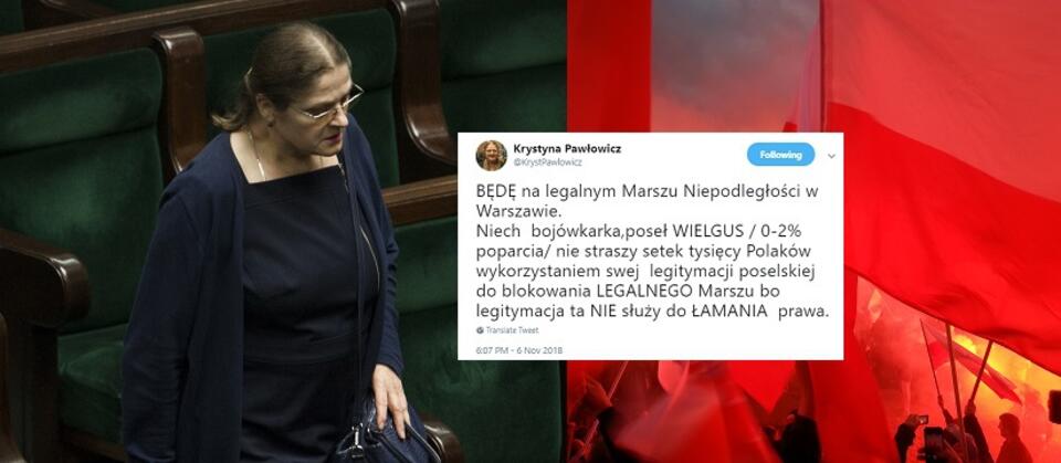 Prof. Krystyna Pawłowicz; Marsz Niepodległości / autor: Fratria;Twitter
