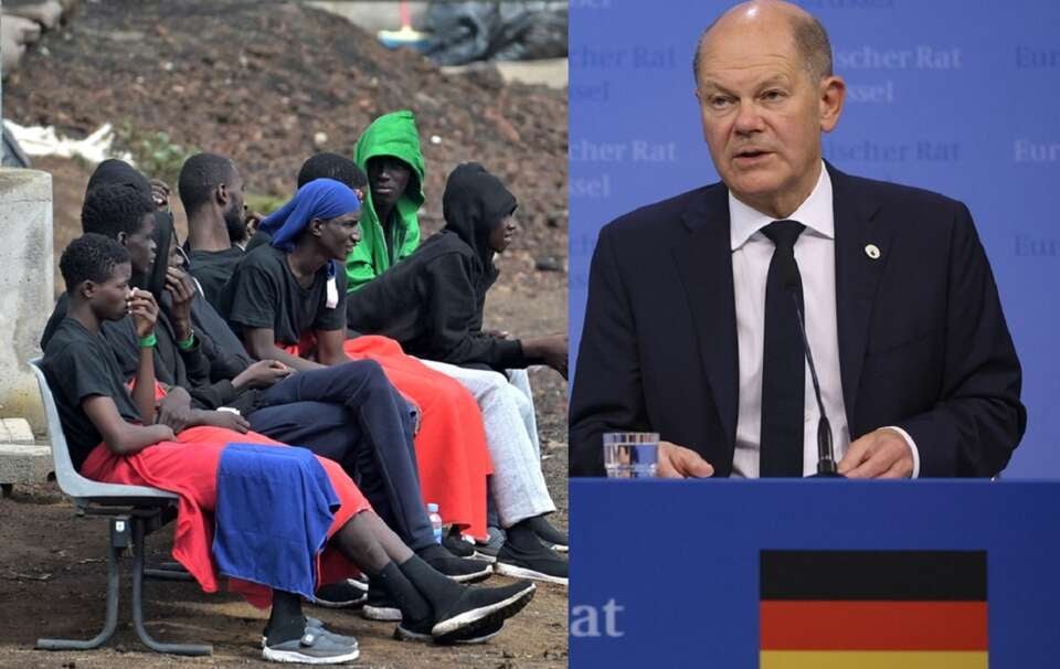 Migranci -zdj. ilustracyjne/Kanclerz Niemiec Olaf Scholz / autor: PAP/EPA/CHRISTOPHER NEUNDORF/PAP/EPA/Gelmert Finol