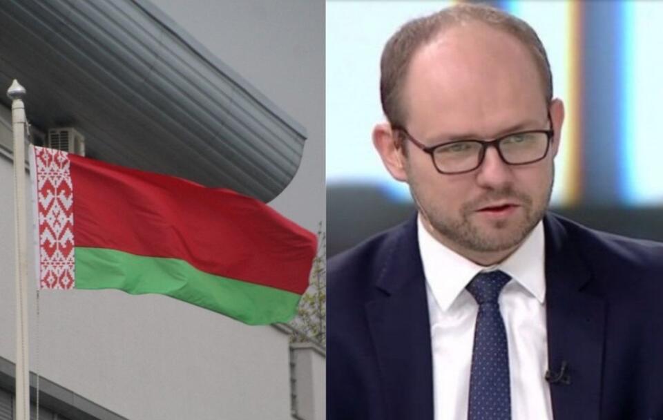 Flaga Białorusi/Wiceszef MSZ Marcin Przydacz / autor: Fratria/Screen Twitter
