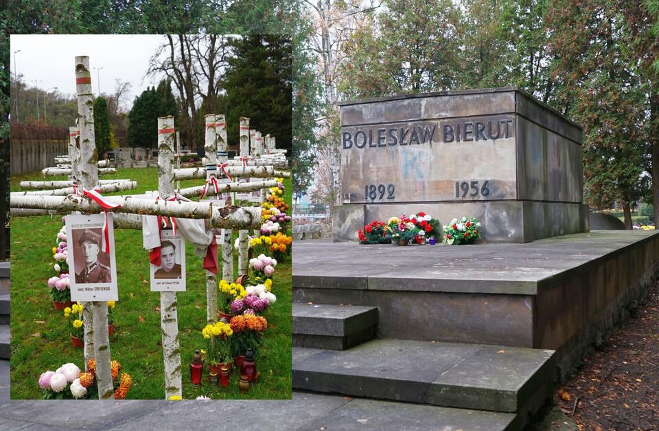 Z lewej ofiary, Żołnierze Wyklęci, a z prawej, w okazałych grobowcach, ich kaci - taka jest rzeczywistość Powążek Wojskowych / autor: wPolityce.pl
