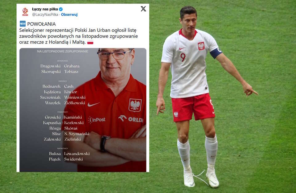Robert Lewandowski i lista powołanych przez trenera Urbana / autor: Fratria/X
