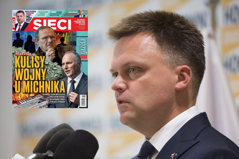 Szymon Hołownia i okładka tygodnika Sieci / autor: Fratria/Sieci