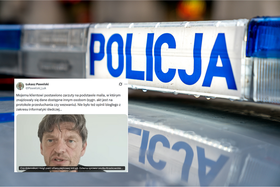Policja i zrzut wpisu na X obrońcy Leszka Kraskowskiego / autor: Fratria/X/Łukasz Pawelski