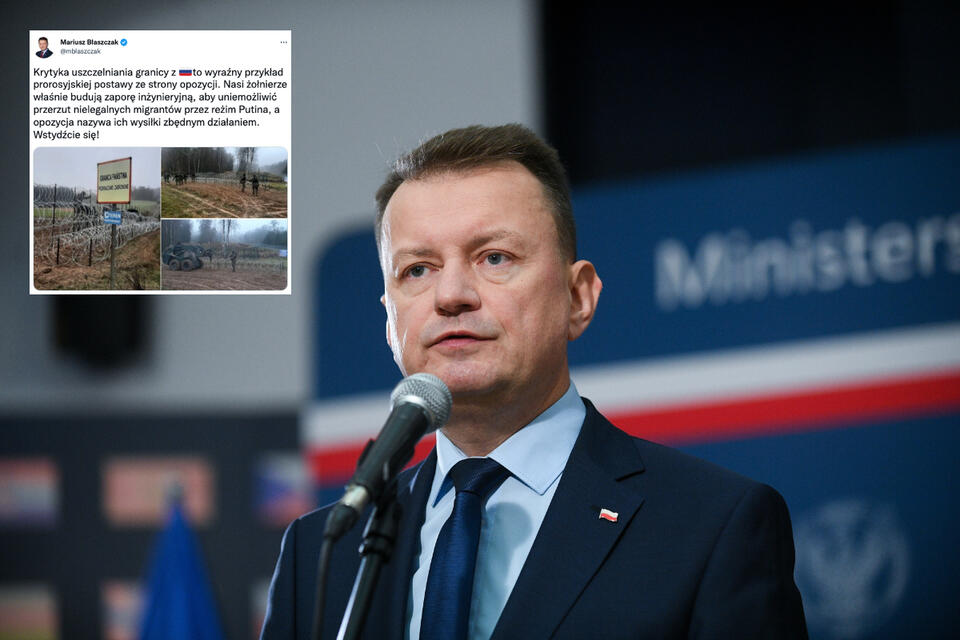 Szef MON poinformował o podjęciu decyzji o budowie tymczasowej zapory na granicy z obwodem kaliningradzkim. / autor: PAP/Marcin Obara/Twitter