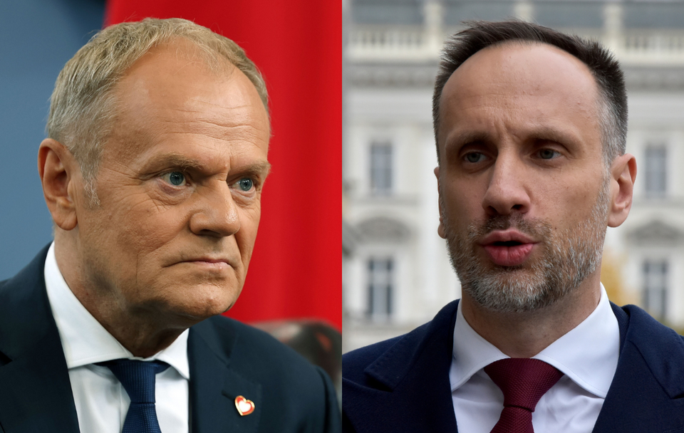 Donald Tusk i Janusz Kowalski / autor: PAP/EPA/ANDY RAIN / POOL/Fratria