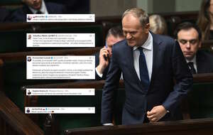 Na zdjęciu Donald Tusk w Sejmie oraz wpisy z portalu X (screeny) / autor: PAP/Radek Pietruszka/X