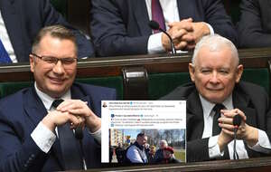Na zdjęciu prezes PiS Jarosław Kaczyński, kandydat na premiera prof. Przemysław Czarnek oraz wpis prezesa PiS (screen z X) / autor: PAP/Radek Pietruszka/X-Jarosław Kaczyński (screen)