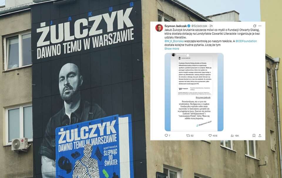 Reklama "Dawno temu w Warszawie" Jakuba Żulczyka, Warszawa 2023 r. / autor: Fratria/X: @SzJadczak