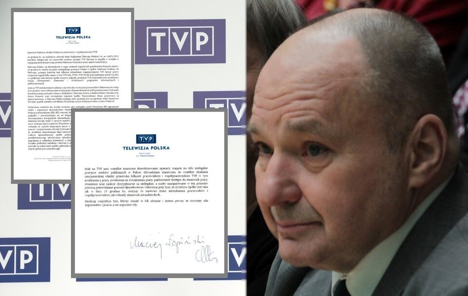 Logo telewizji publicznej; p.o. prezesa zarządu TVP Maciej Łopiński / autor: Fratria/wPolityce.pl