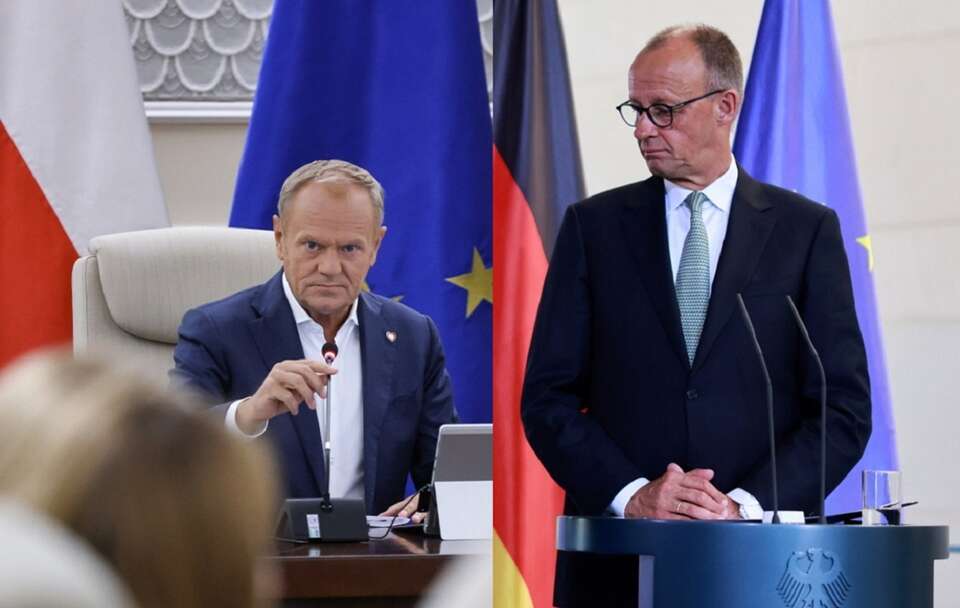 Donald Tusk/Friedrich Merz / autor: PAP/Albert Zawada/PAP/EPA/HANNIBAL HANSCHKE