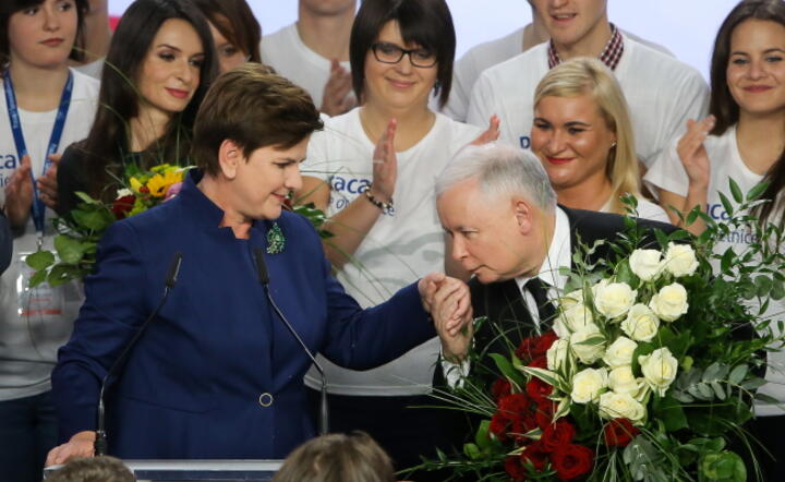 Beata Szydło, kandydatka PiS na premiera i Jarosław Kaczyński, prezes PiS, fot. PAP / Paweł Supernak